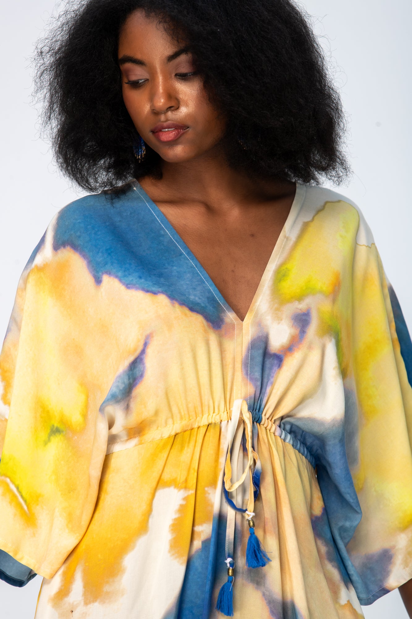 Georgia Kaftan Maxi Dress - Blue and Yellow