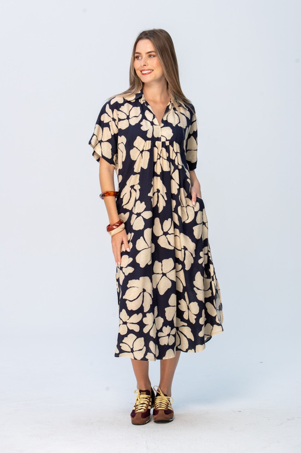 Zanzibar Dress - Navy and Creme