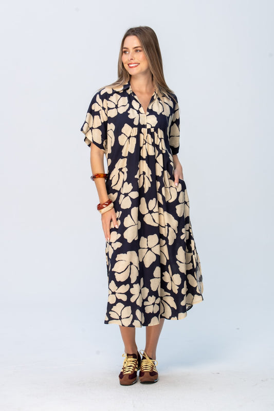 Zanzibar Dress - Navy and Creme