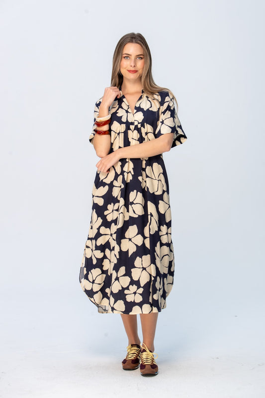 Zanzibar Dress - Navy and Creme