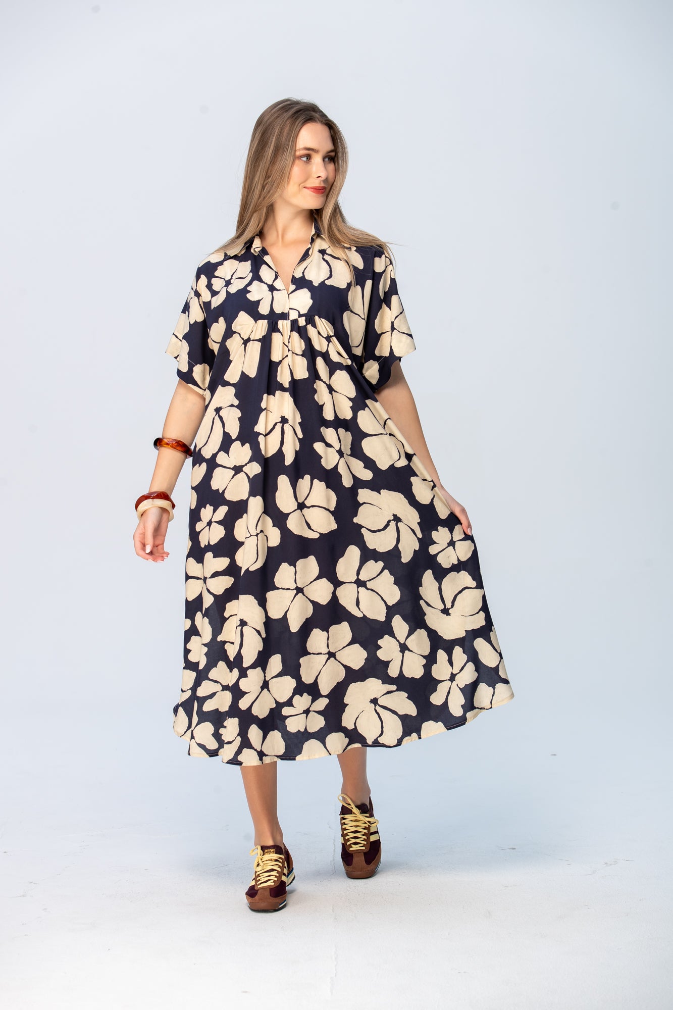 Zanzibar Dress - Navy and Creme