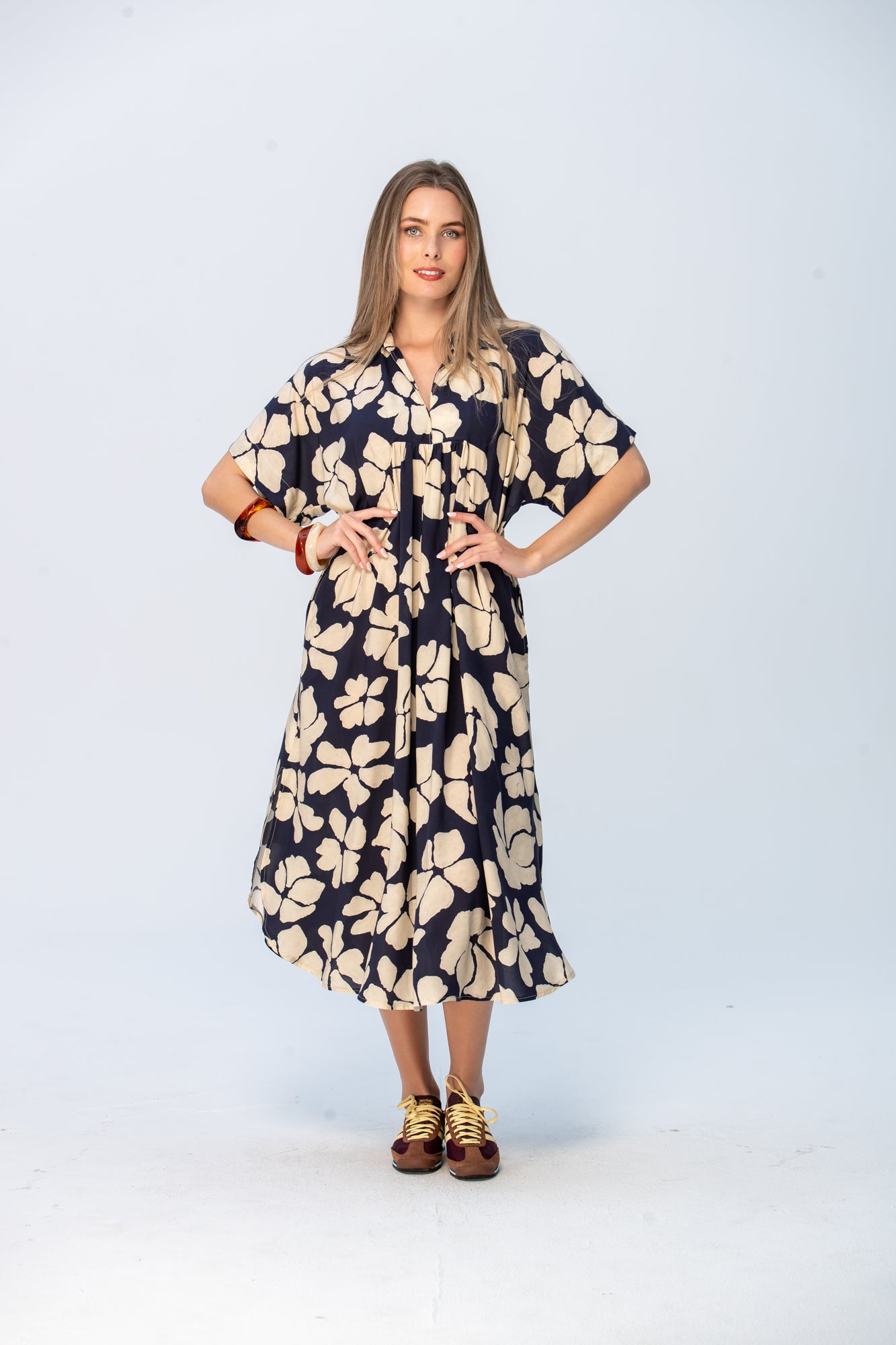 Zanzibar Dress - Navy and Creme