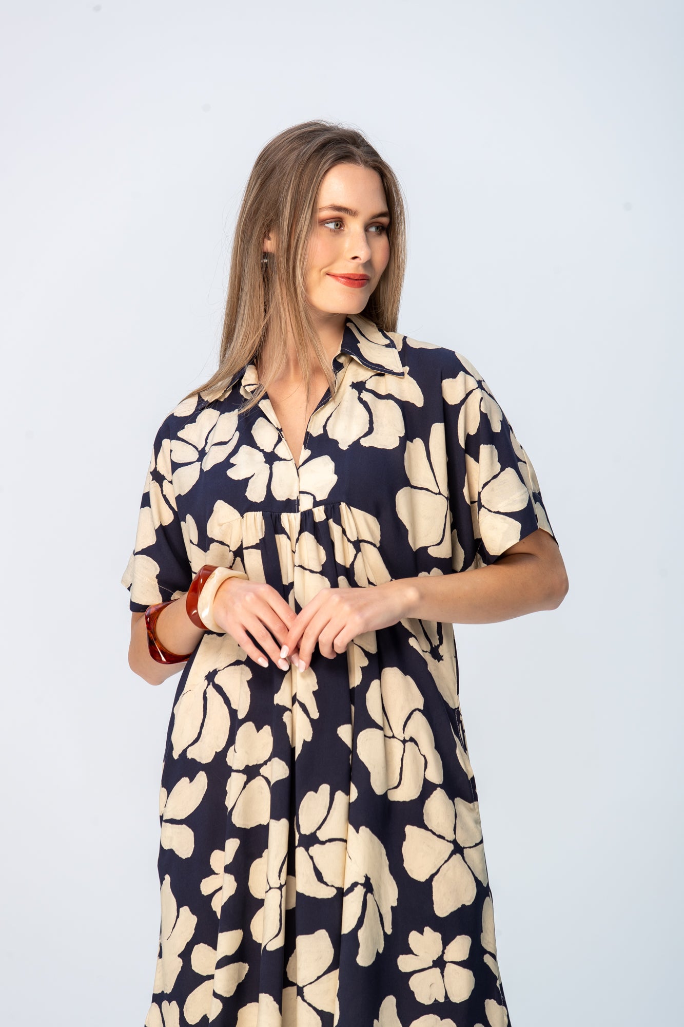 Zanzibar Dress - Navy and Creme