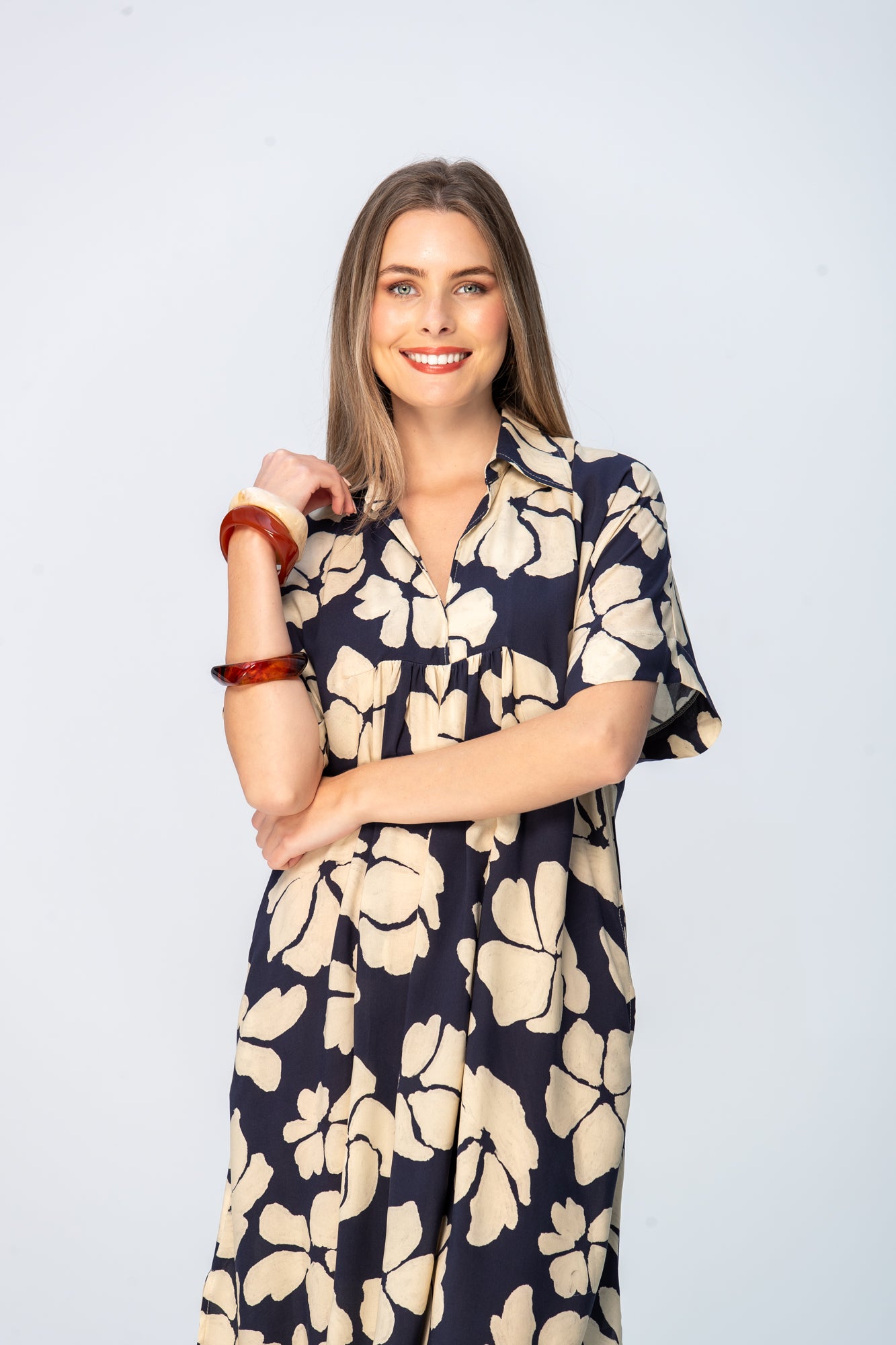 Zanzibar Dress - Navy and Creme
