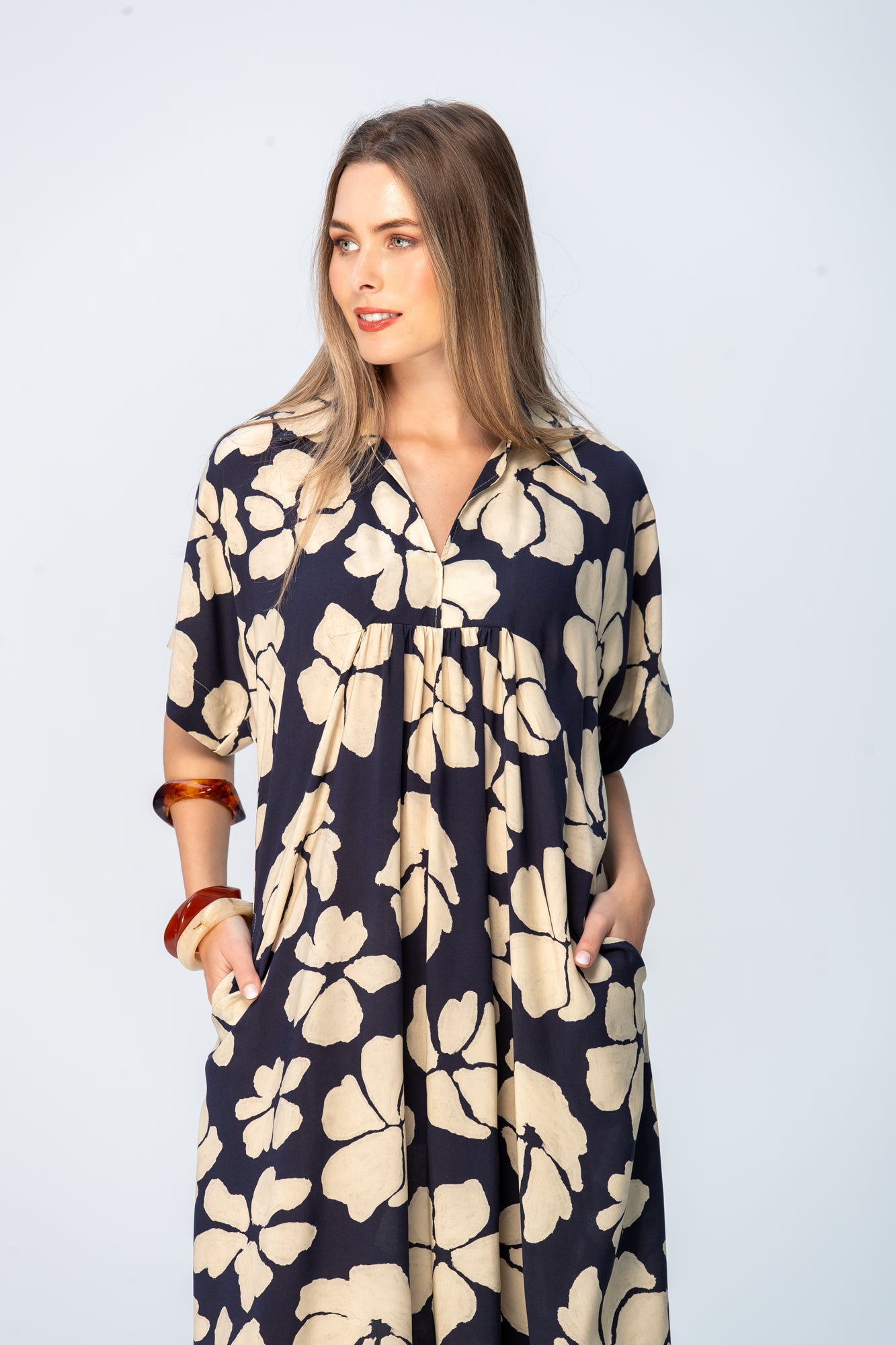 Zanzibar Dress - Navy and Creme