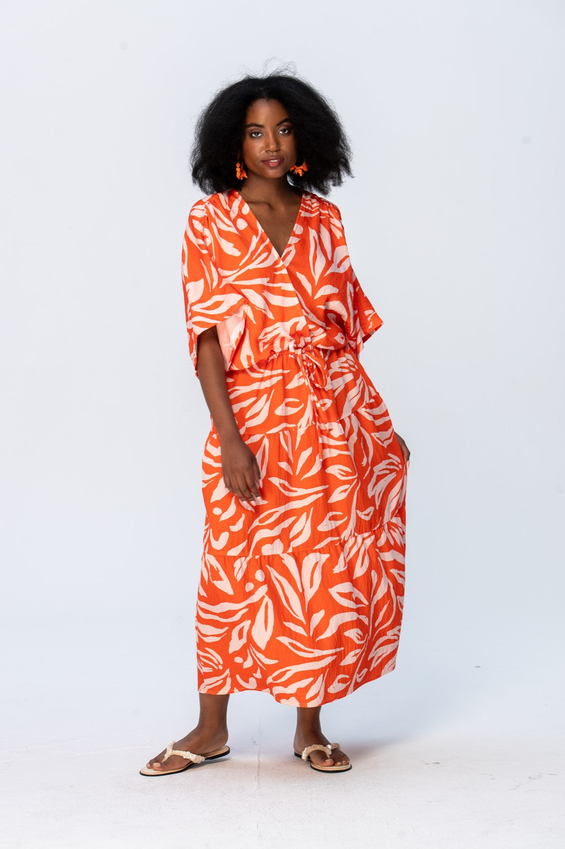 Grace Maxi Dress - Coral and White