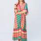 Georgia Kaftan Maxi Dress - Coral & Green
