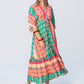 Georgia Kaftan Maxi Dress - Coral & Green