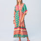 Georgia Kaftan Maxi Dress - Coral & Green