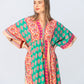 Georgia Kaftan Maxi Dress - Coral & Green