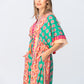 Georgia Kaftan Maxi Dress - Coral & Green