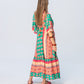 Georgia Kaftan Maxi Dress - Coral & Green