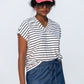 Corfu Summer V-Neck Tee - Navy & White Stripe