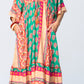 Georgia Kaftan Maxi Dress - Coral & Green