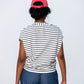Corfu Summer V-Neck Tee - Navy & White Stripe