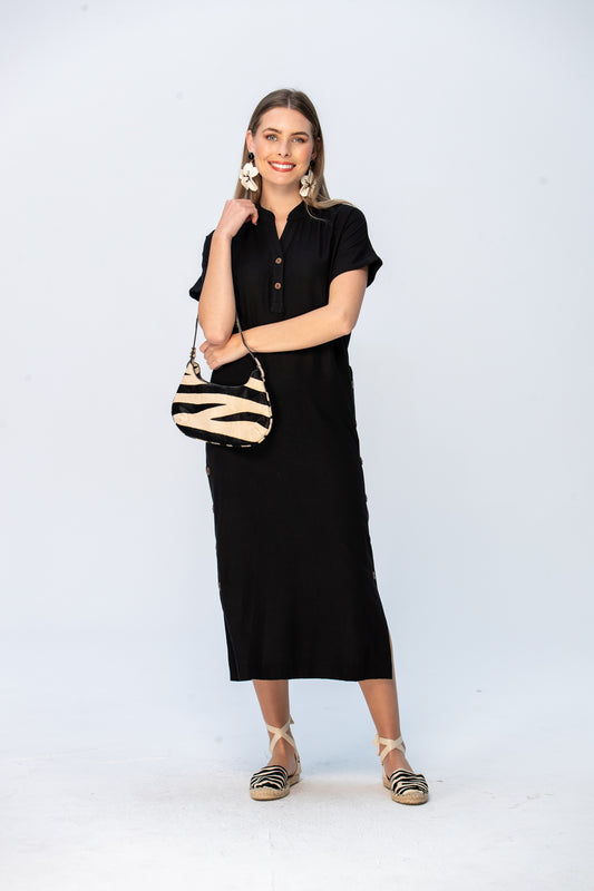 Iris Button Kaftan - Black