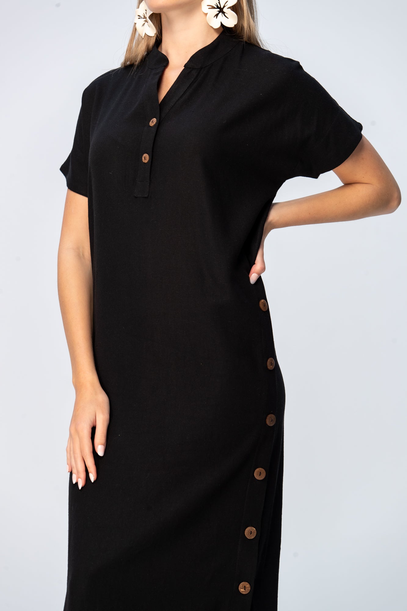 Iris Button Kaftan - Black