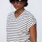 Corfu Summer V-Neck Tee - Navy & White Stripe