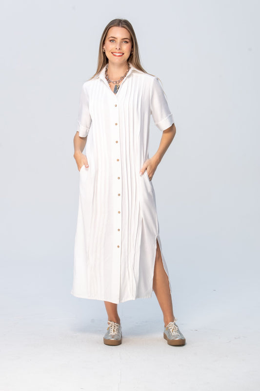 Santorini Pintuck Dress - White