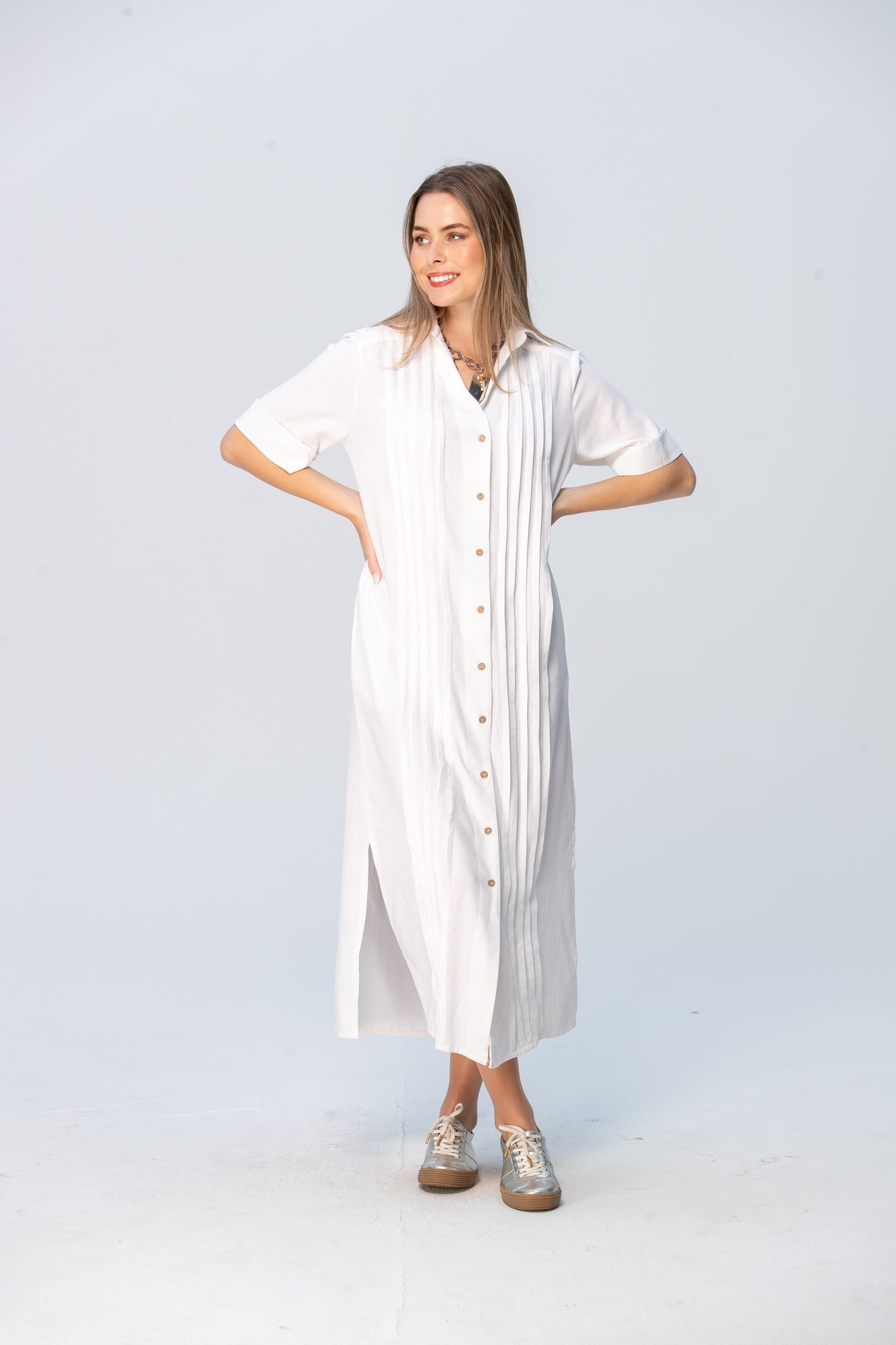 Santorini Pintuck Dress - White