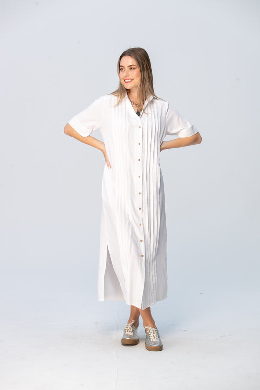 Santorini Pintuck Dress - White