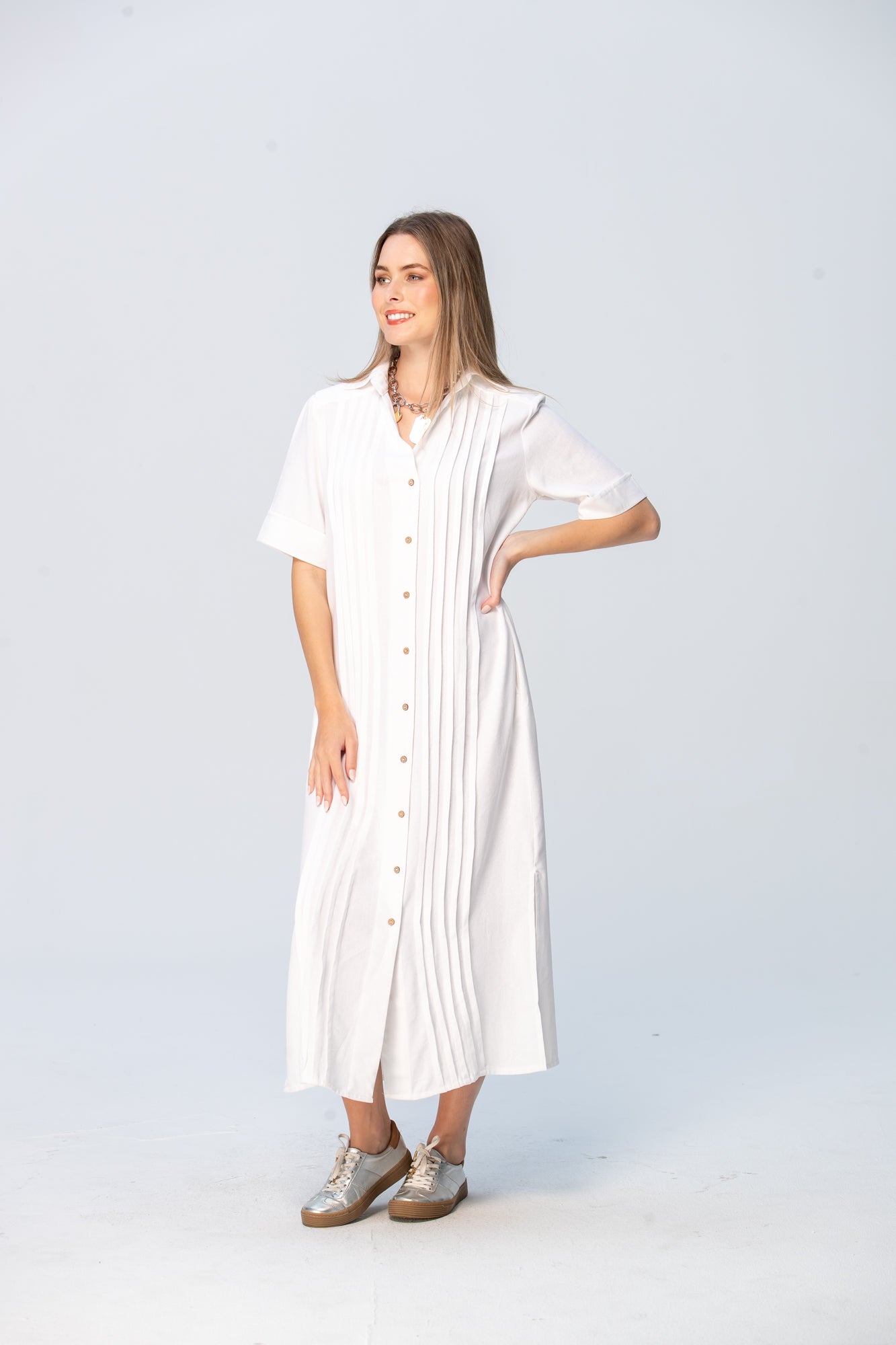 Santorini Pintuck Dress - White