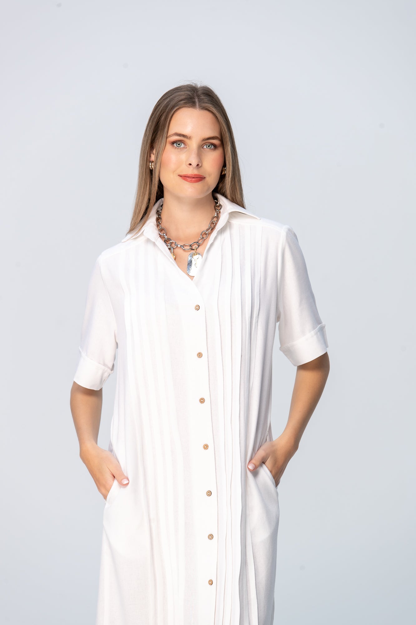 Santorini Pintuck Dress - White
