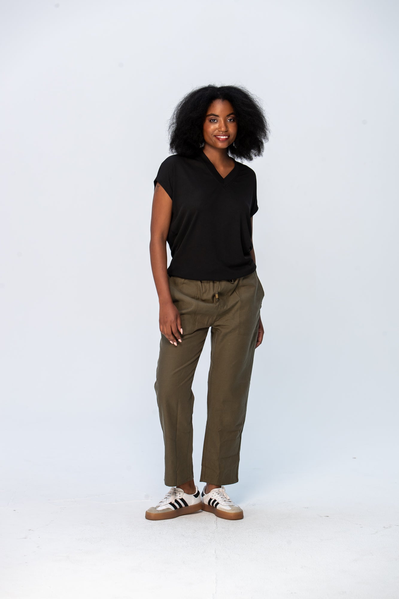 Corfu Summer V-Neck Tee - Black