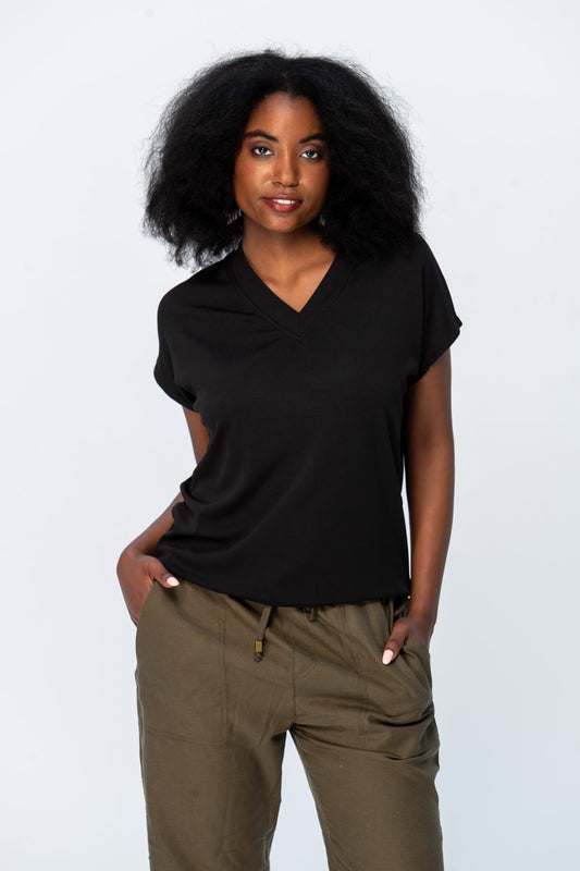 Corfu Summer V-Neck Tee - Black