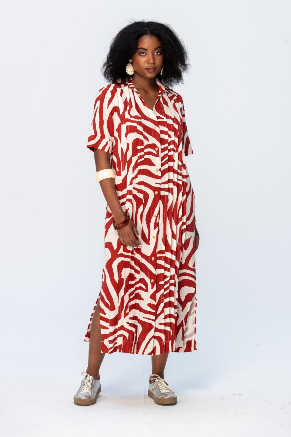 Santorini Pintuck Dress - Rust and Creme
