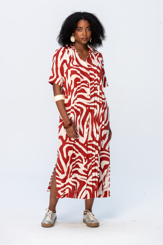 Santorini Pintuck Dress - Rust and Creme