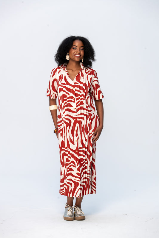 Santorini Pintuck Dress - Rust and Creme