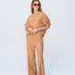Sydney Wide Leg Pants - Camel and White Stripe