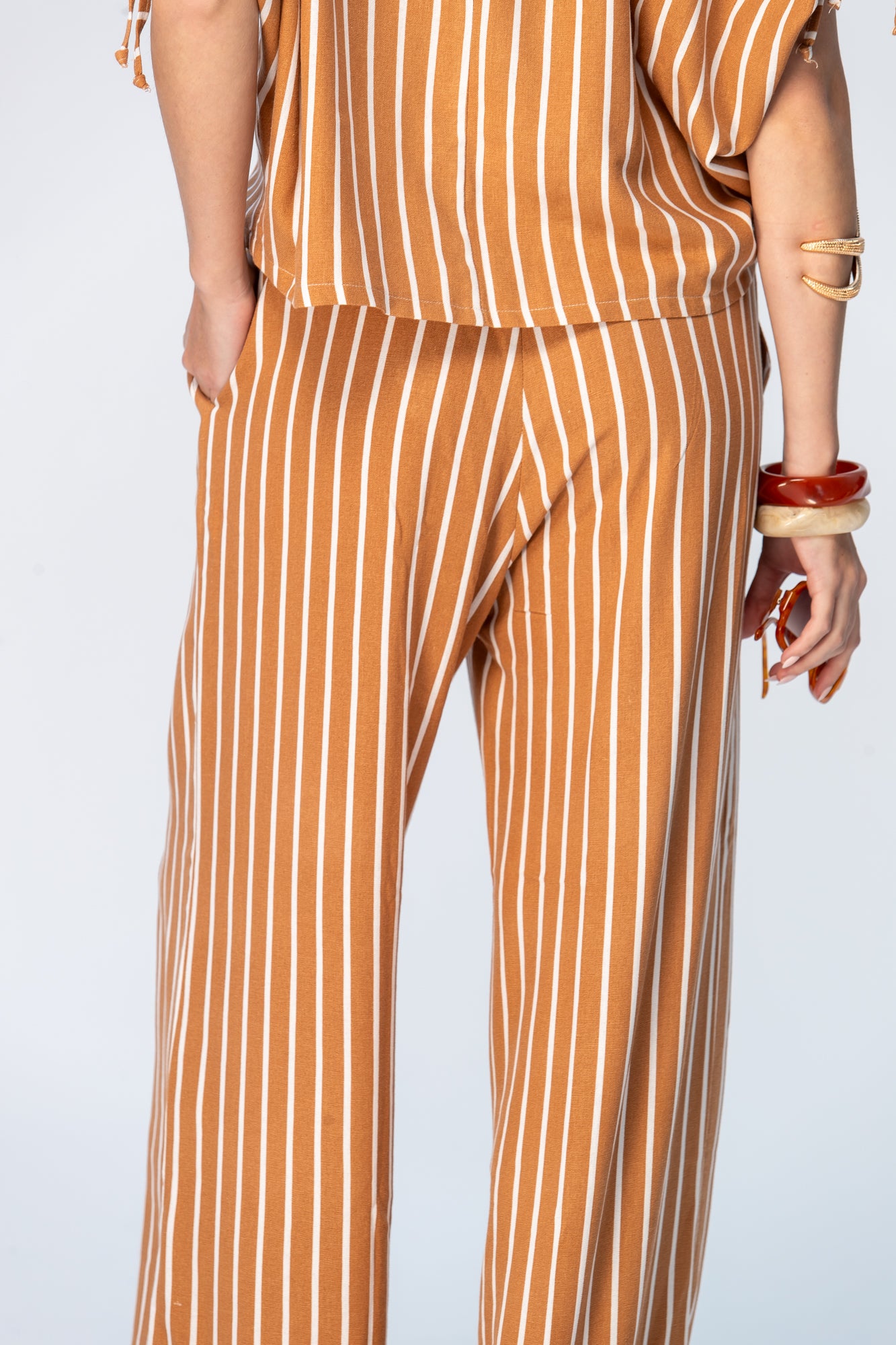 Sydney Wide Leg Pants - Camel and White Stripe