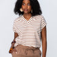 Corfu Summer V-Neck Tee - Chocolate & White Stripe