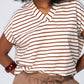 Corfu Summer V-Neck Tee - Chocolate & White Stripe