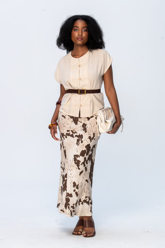 Ava Bias Cut Skirt - Cow print