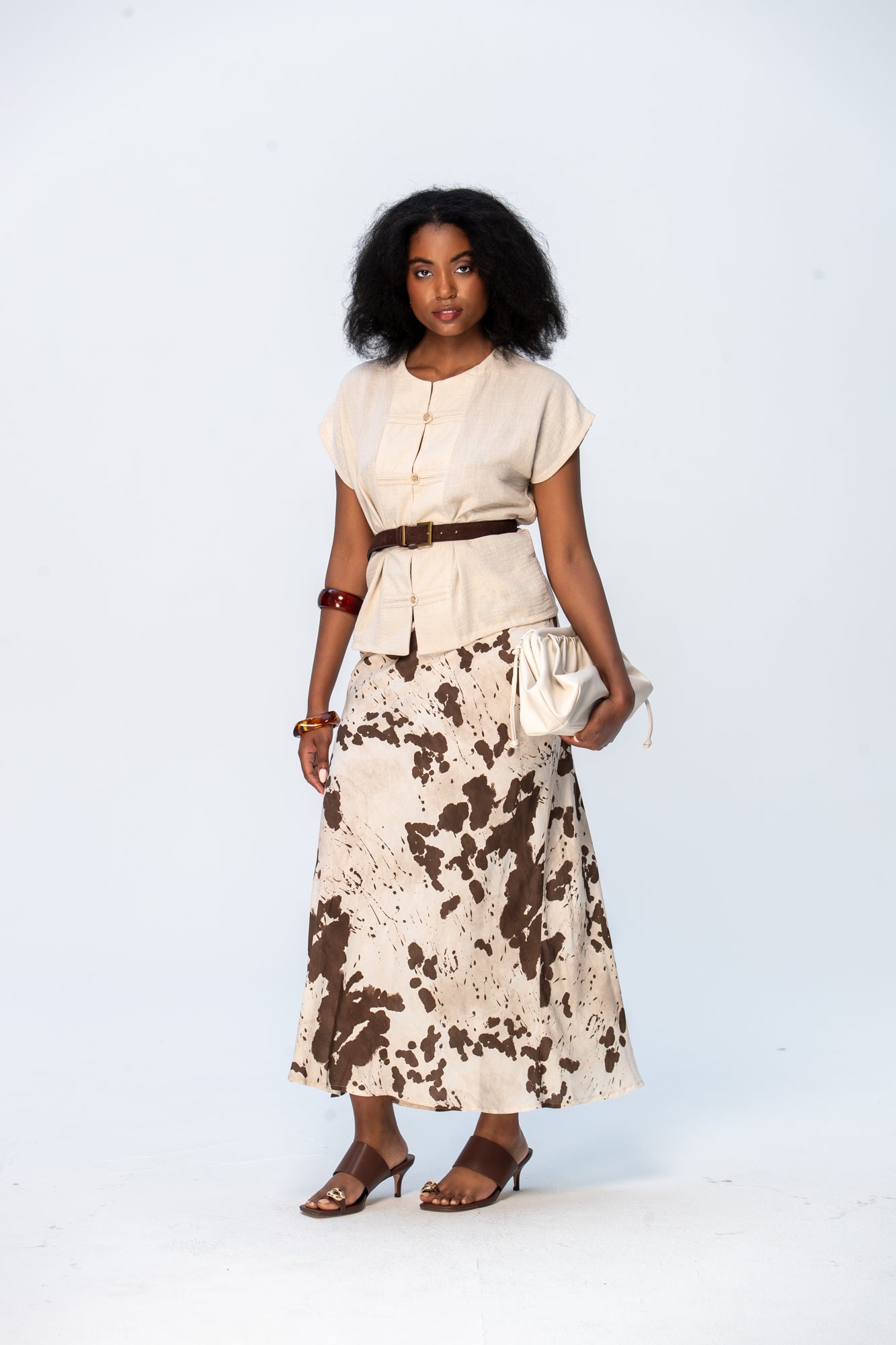 Ava Bias Cut Skirt - Cow print