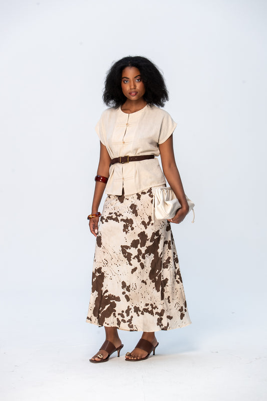 Ava Bias Cut Skirt - Cow print