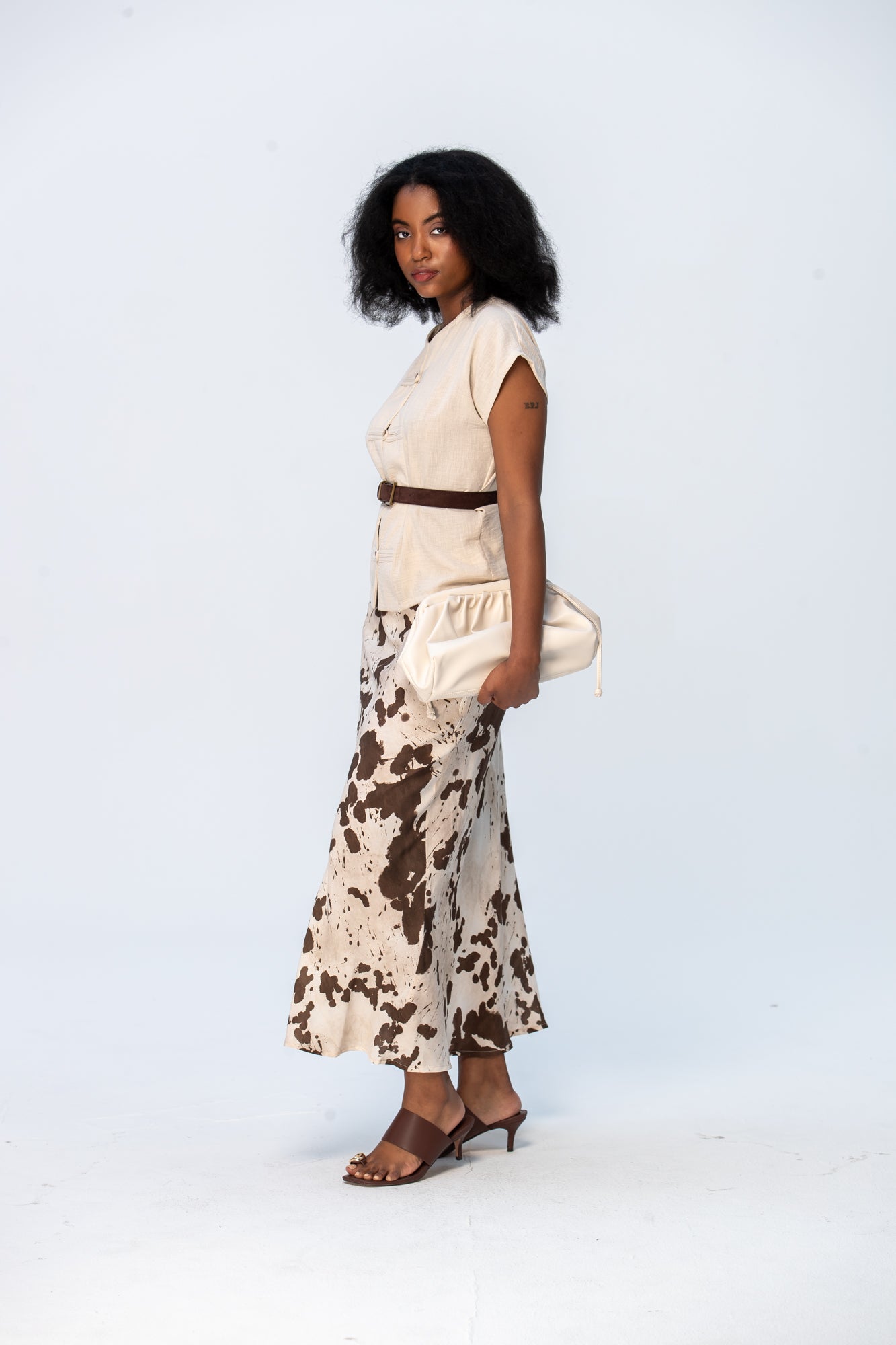 Ava Bias Cut Skirt - Cow print