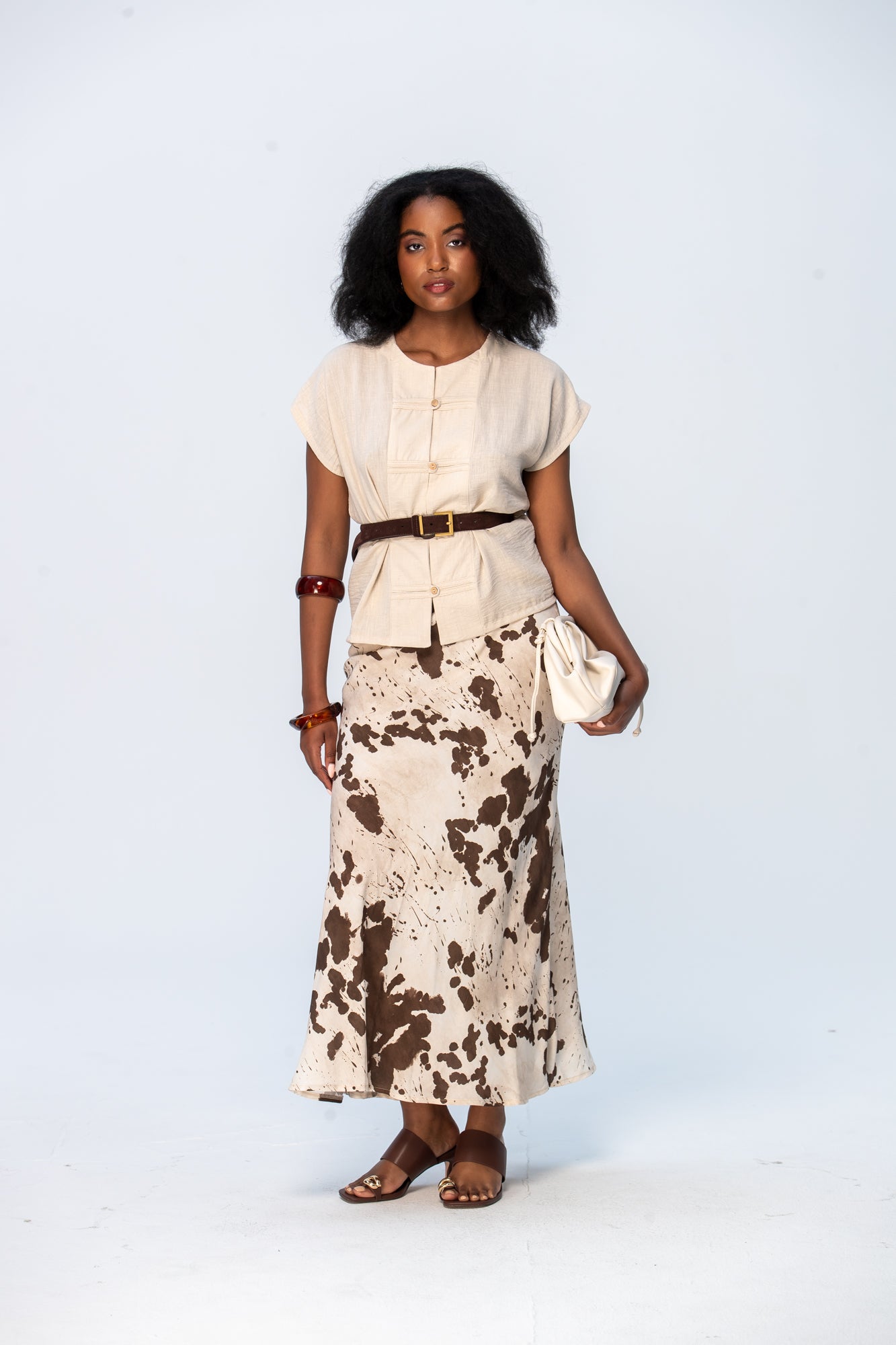 Ava Bias Cut Skirt - Cow print