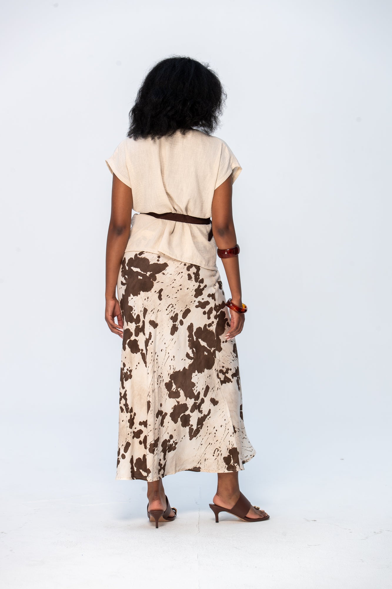 Ava Bias Cut Skirt - Cow print
