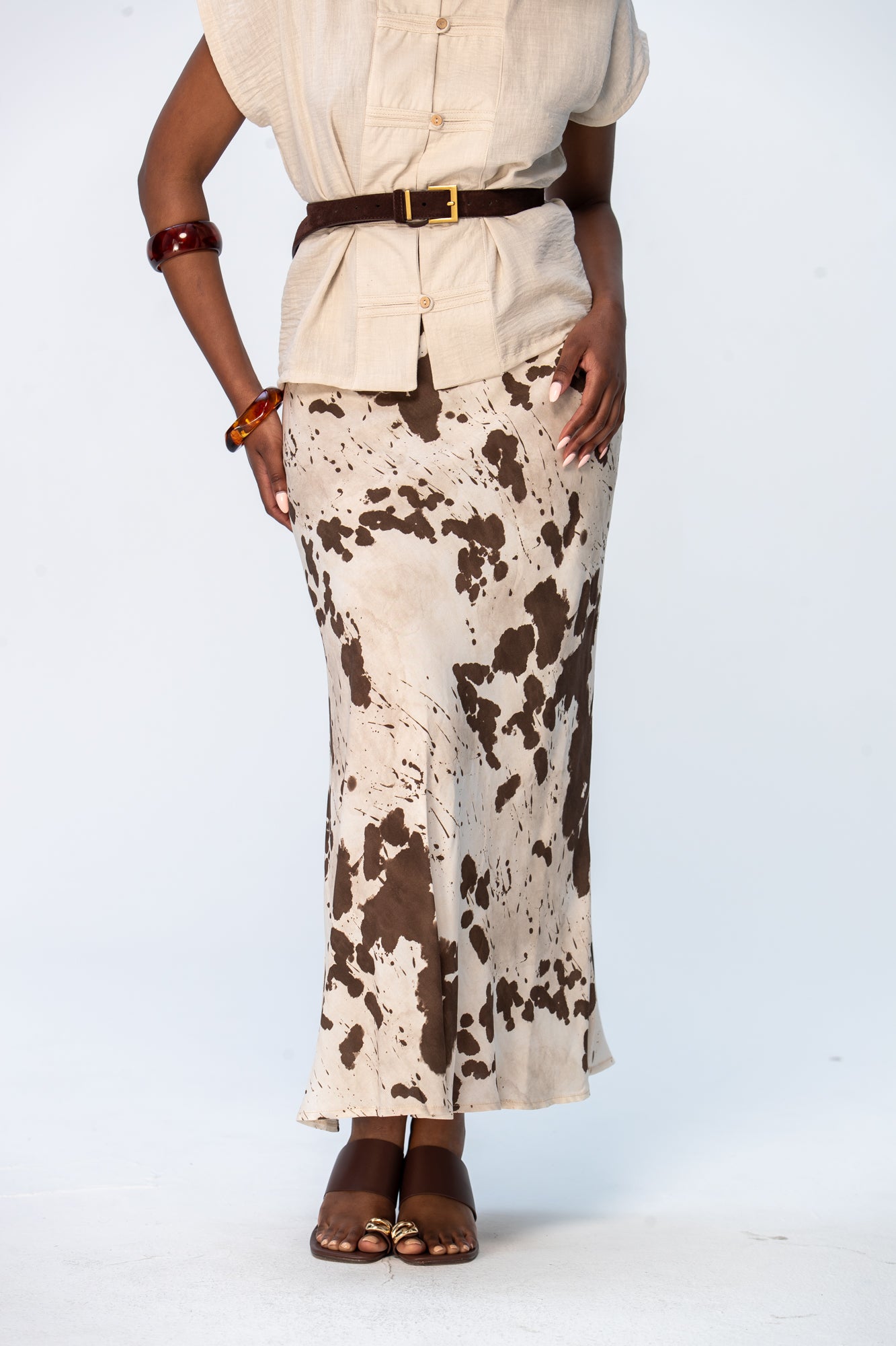 Ava Bias Cut Skirt - Cow print
