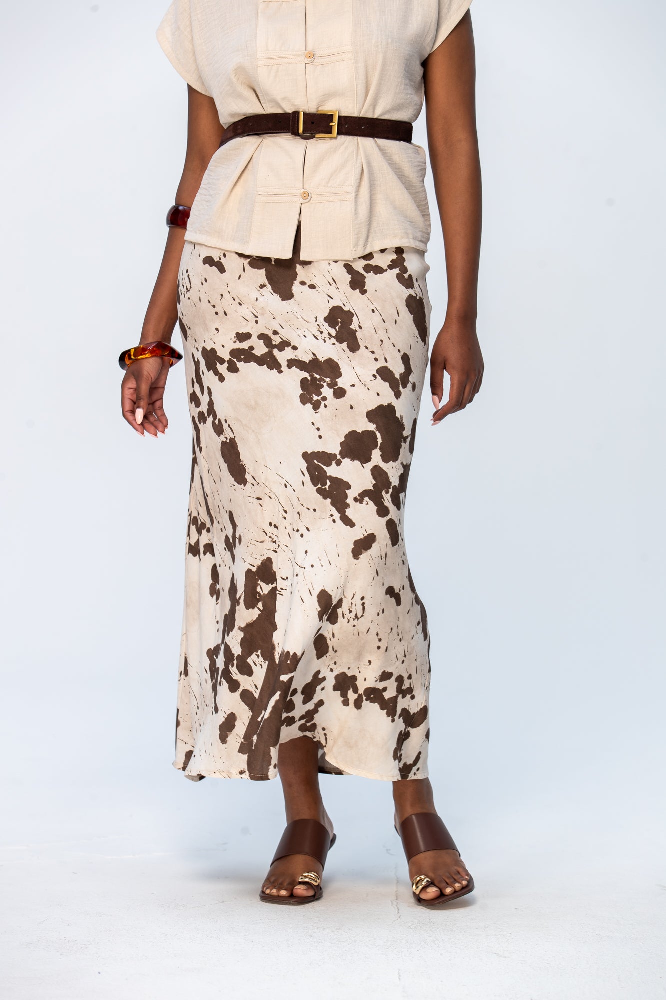 Ava Bias Cut Skirt - Cow print