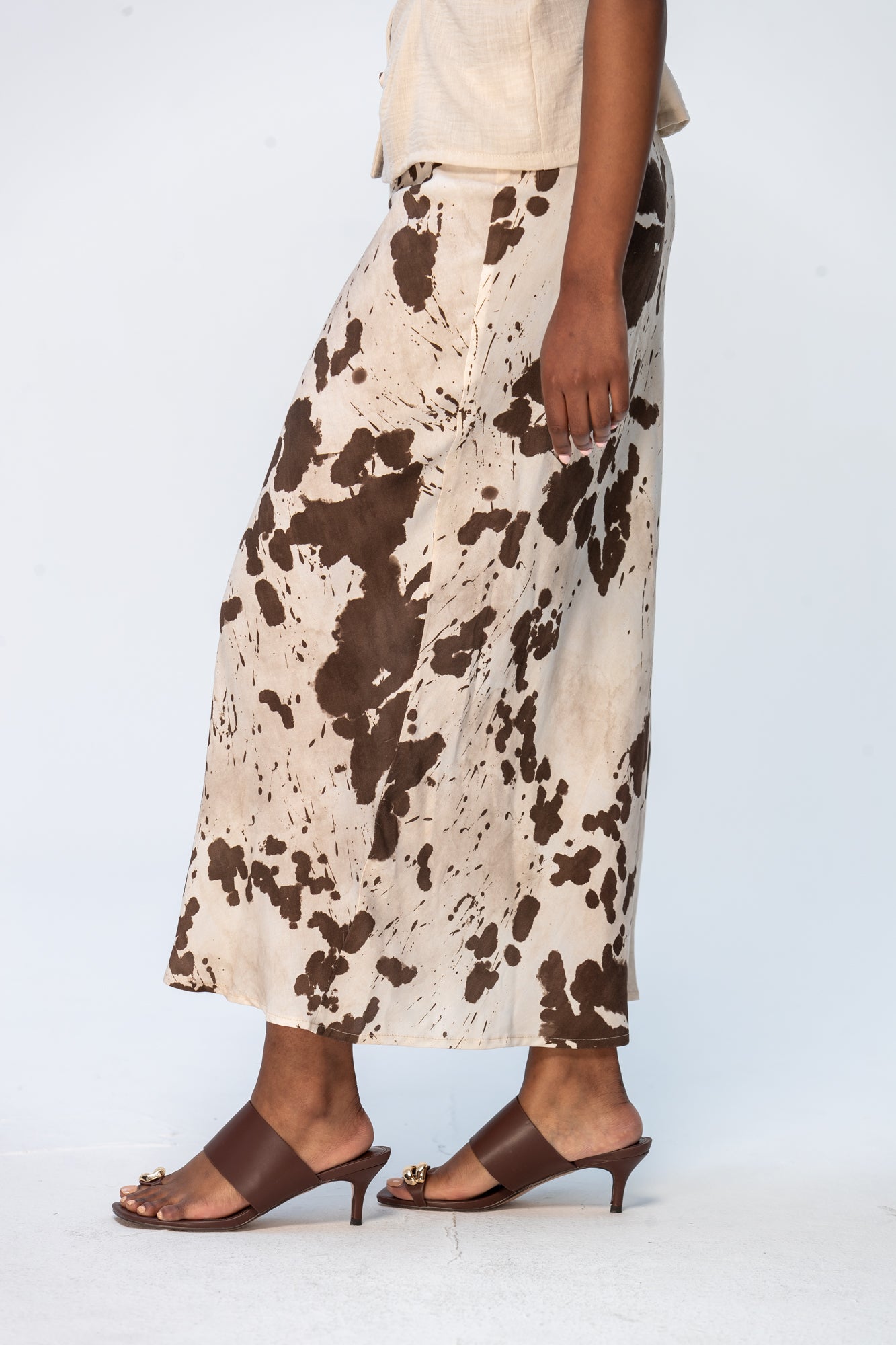 Ava Bias Cut Skirt - Cow print