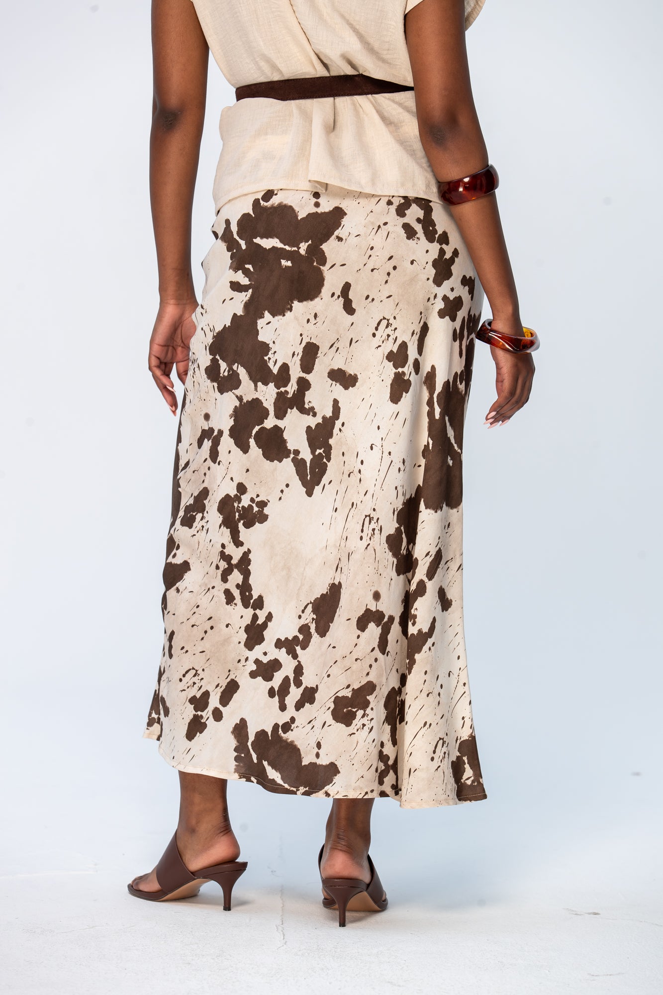 Ava Bias Cut Skirt - Cow print