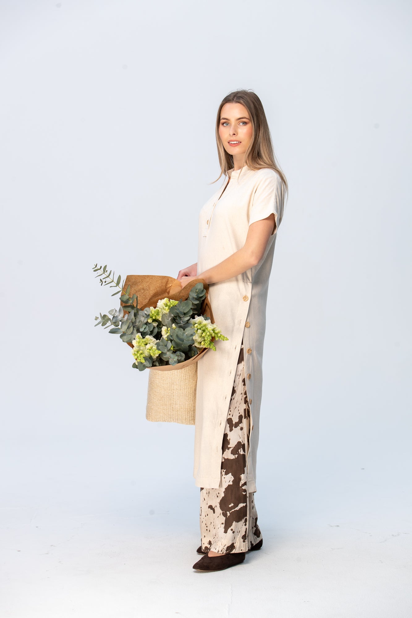 Iris Button Kaftan - Stone