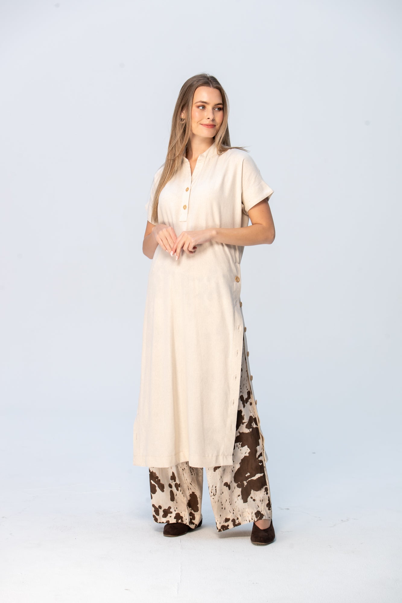 Iris Button Kaftan - Stone