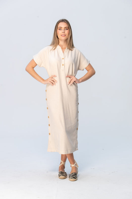 Iris Button Kaftan - Stone