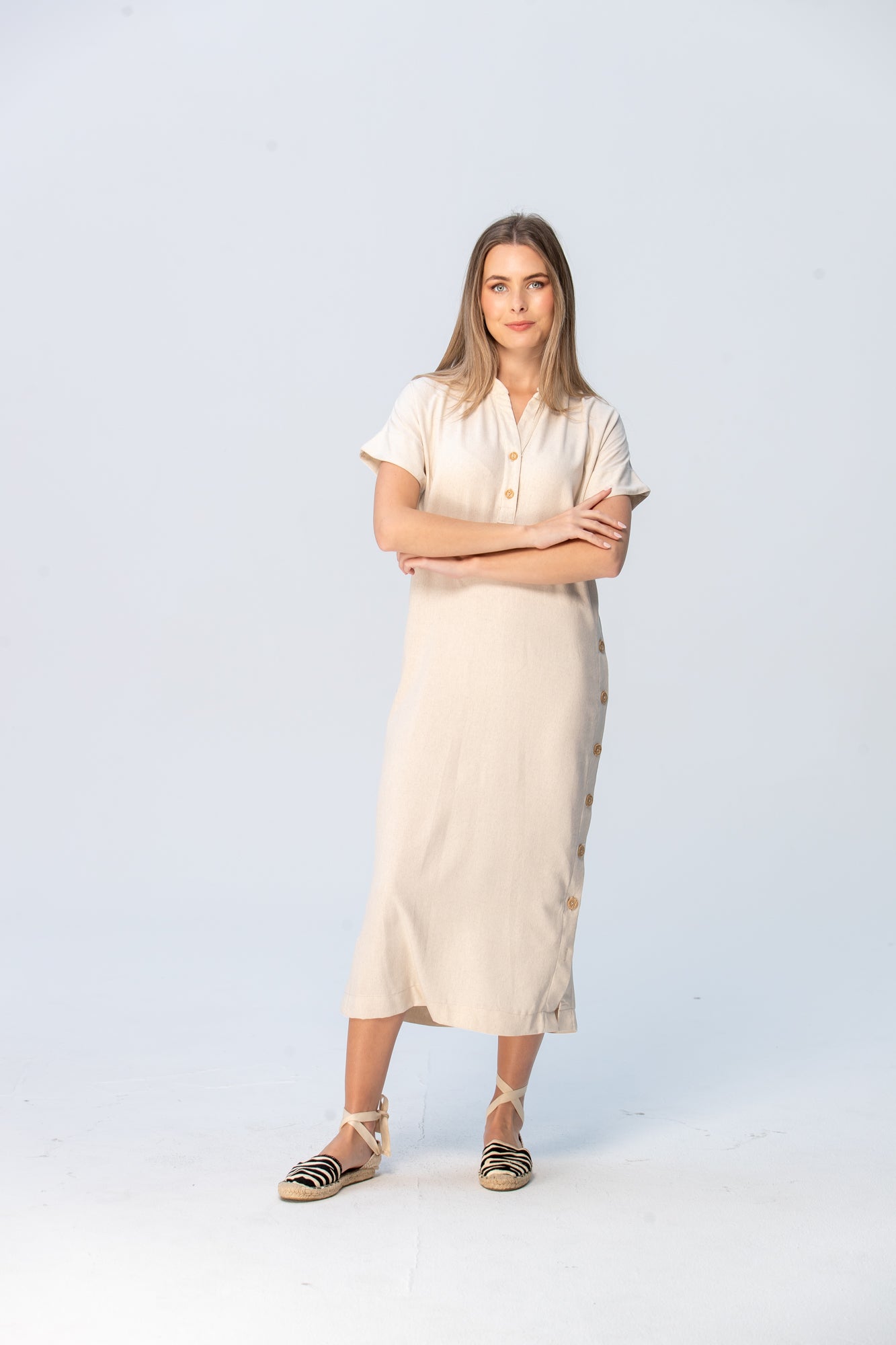 Iris Button Kaftan - Stone